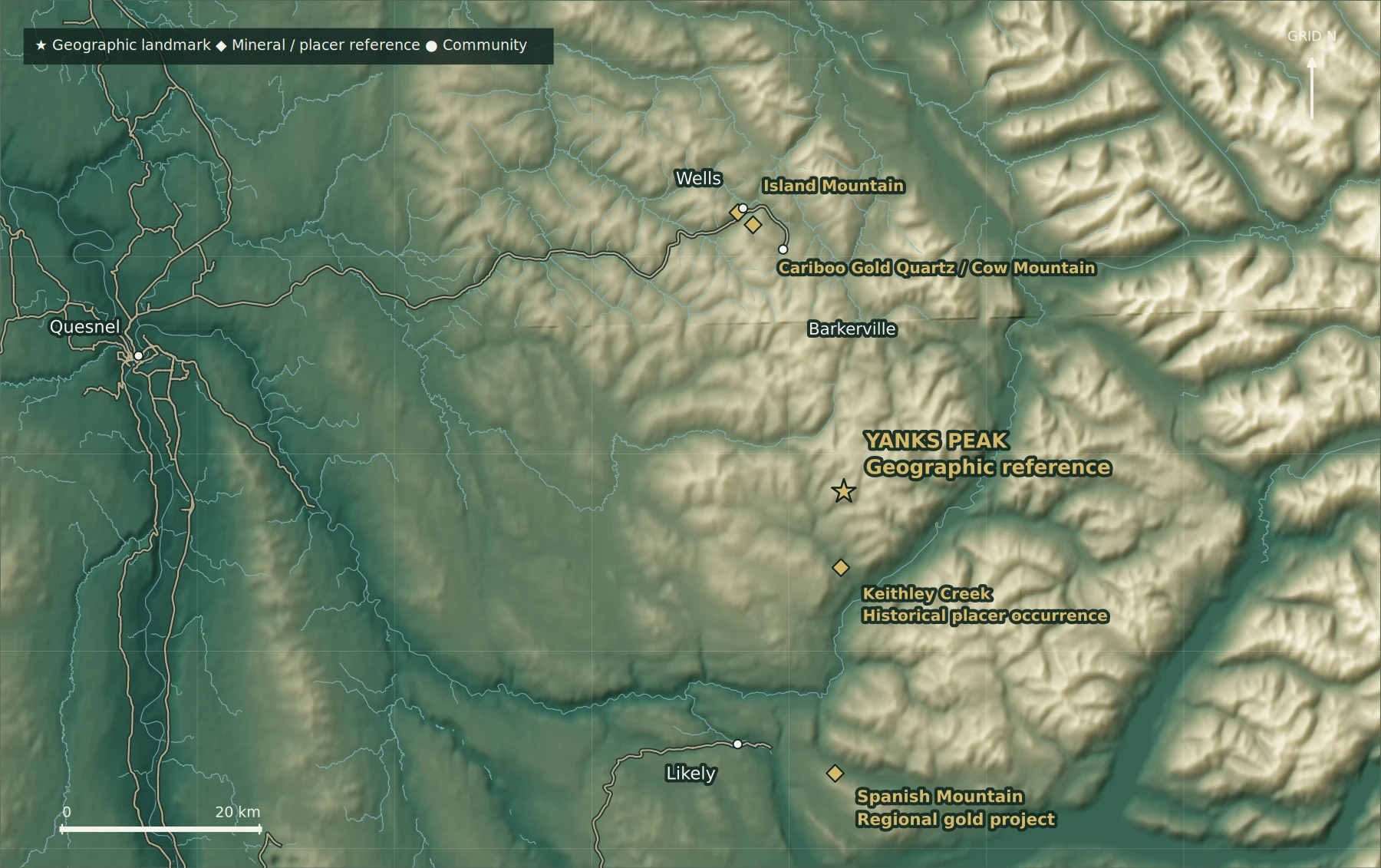 Regional shaded terrain from the supplied Cariboo context map