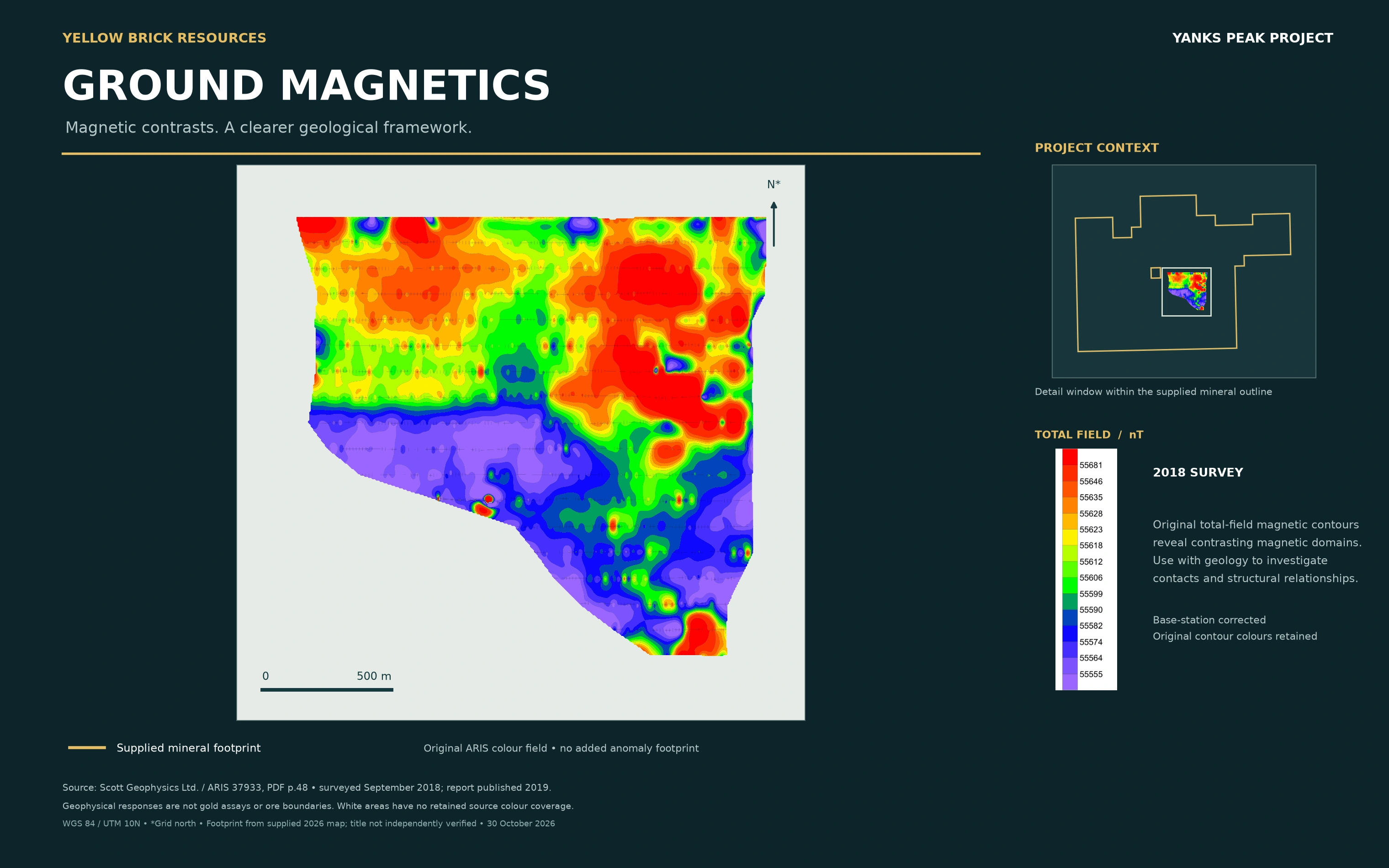 Historical total-field magnetic map with original nT legend